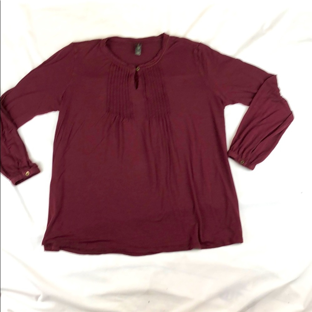 Burgandy Long Sleeve Pintuck Top, Size L